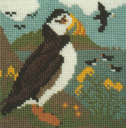 Puffins Mini Kit Needlepoint Kit Elizabeth Bradley Design