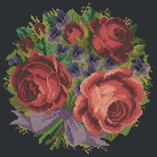 Violets and Roses Needlepoint Kit Elizabeth Bradley Design Black