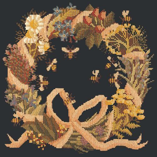 Wreath of Herbs Needlepoint Kit Elizabeth Bradley Design Black