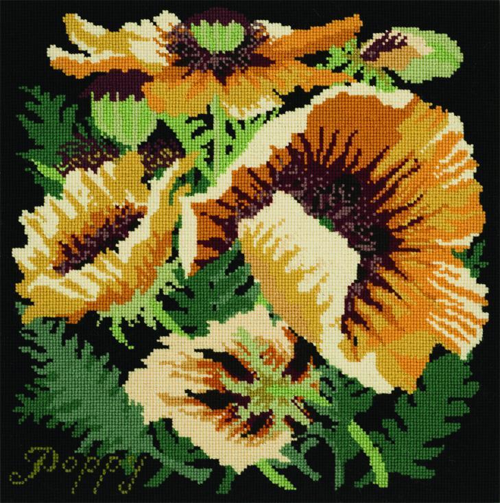 Yellow Poppy Needlepoint Kit Elizabeth Bradley Design Black