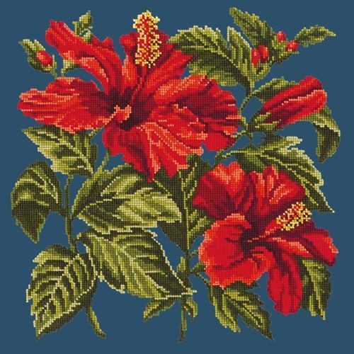 Hibiscus Needlepoint Kit Elizabeth Bradley Design Dark Blue 