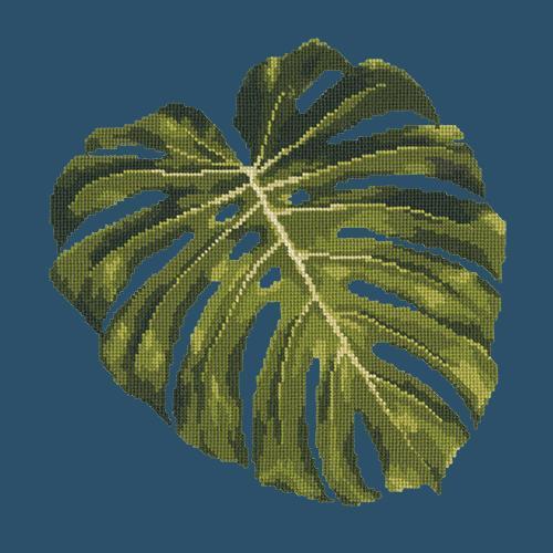 Monstera Leaf Needlepoint Kit Elizabeth Bradley Design Dark Blue 