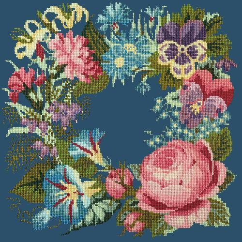 Summer Wreath Needlepoint Kit Elizabeth Bradley Design Dark Blue 