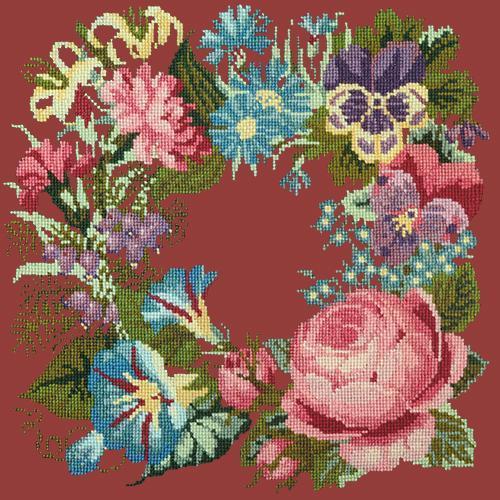 Summer Wreath Needlepoint Kit Elizabeth Bradley Design Dark Red 