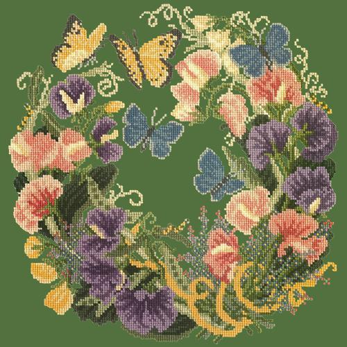 Sweetpeas Needlepoint Kit Elizabeth Bradley Design Dark Green 