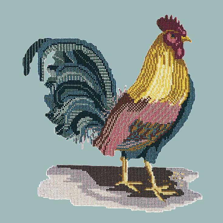 The Cockerel Needlepoint Kit Elizabeth Bradley Design Pale Blue 