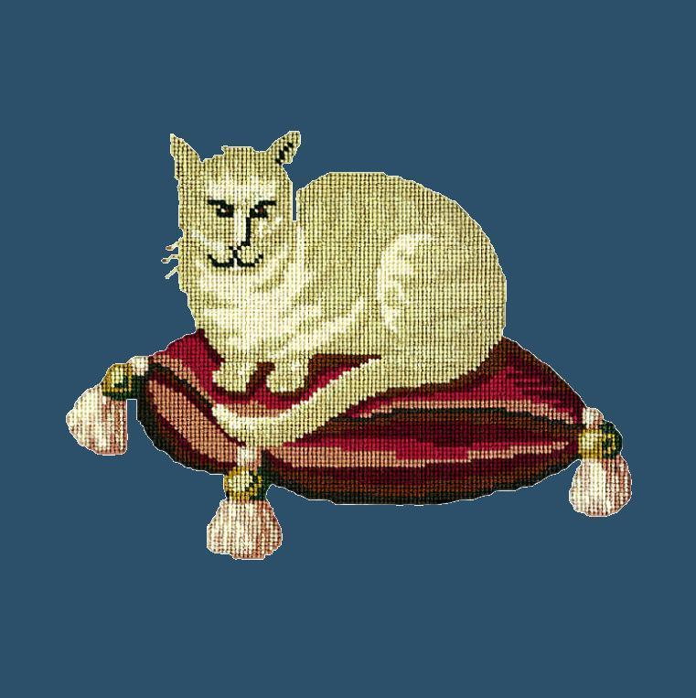 The Cream Cat Needlepoint Kit Elizabeth Bradley Design Dark Blue 