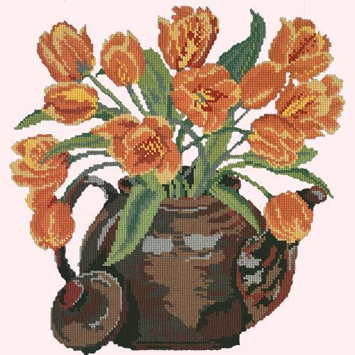 Tulip Teapot Needlepoint Kit Elizabeth Bradley Design Cream 