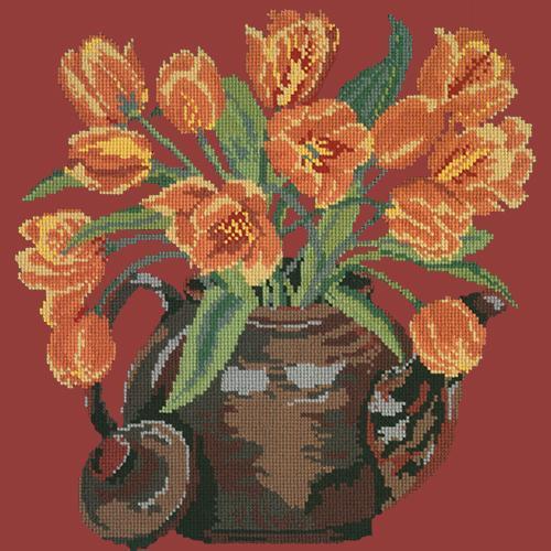 Tulip Teapot Needlepoint Kit Elizabeth Bradley Design Dark Red 